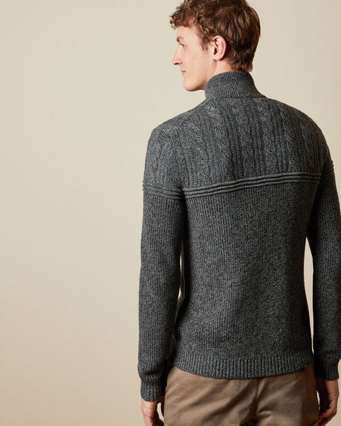 <P>Cotton Blend Cable Knit Funnel Neck Jumper</P>